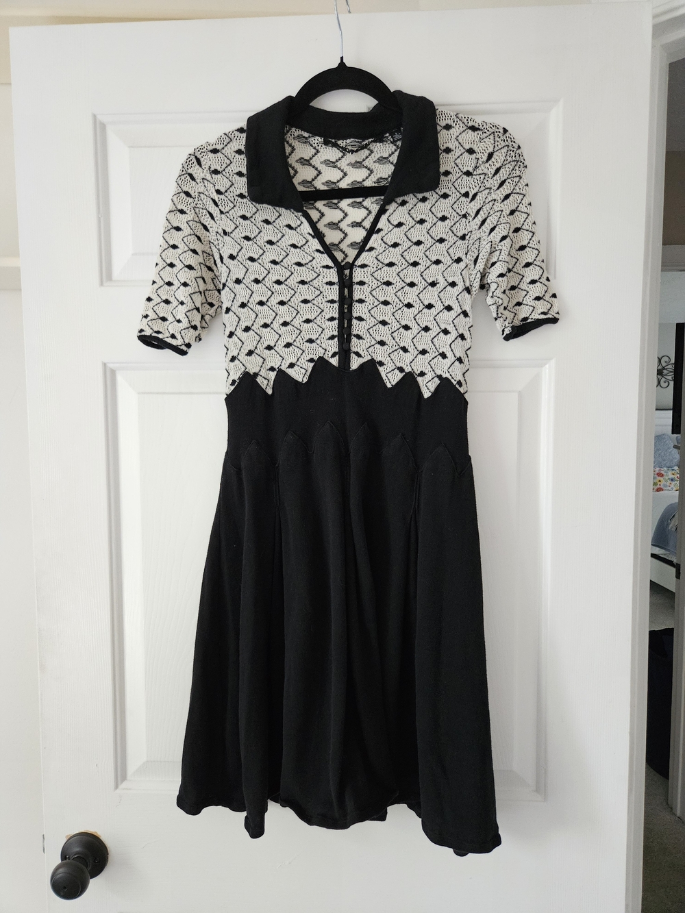 Anthropologie Knitted & Knotted Black and Cream Collared Knit Dress